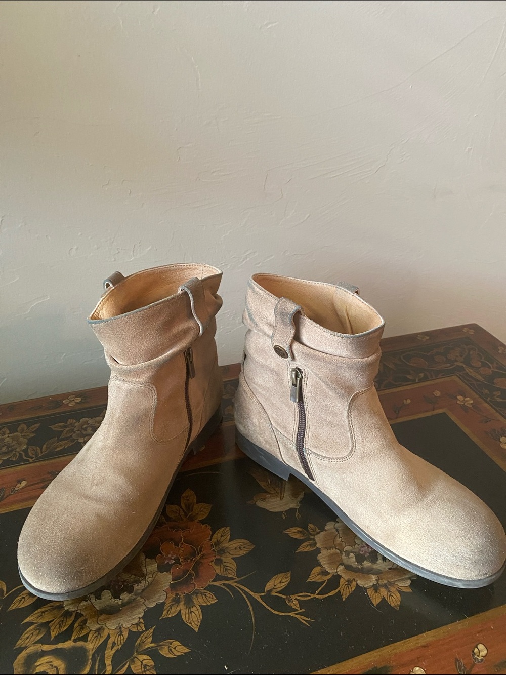 Birkenstock Taupe Suede Ankle Booties with Side Zip